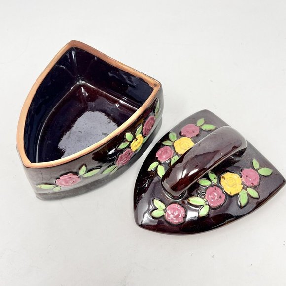 Thames Iron Shaped Redware Trinket‎ Box Candy Dish Sugar Bowl Hand Painted Japan - Picture 5 of 8